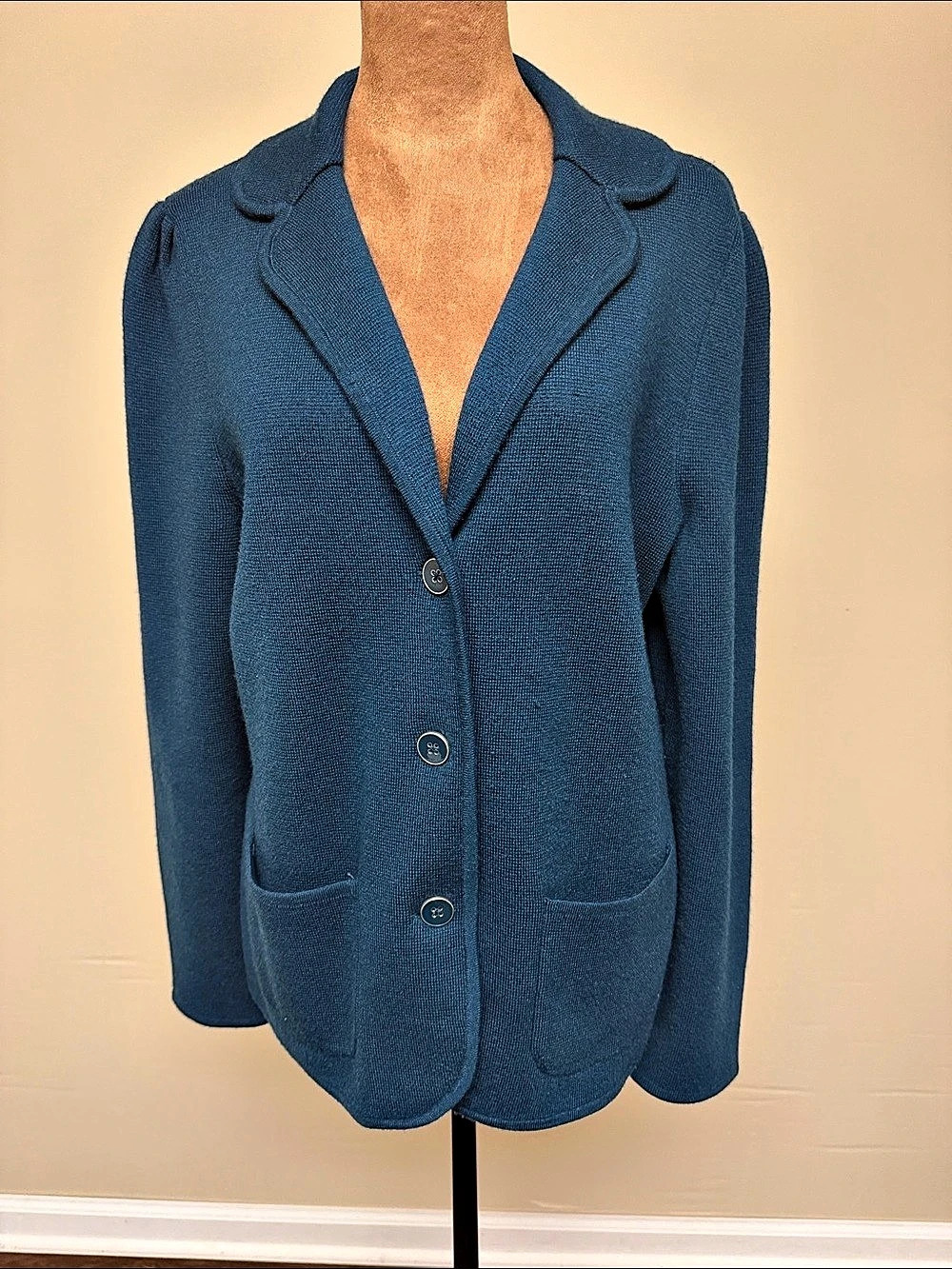Talbots Merino Wool Sweater Blazer Cardigan Blue Medium